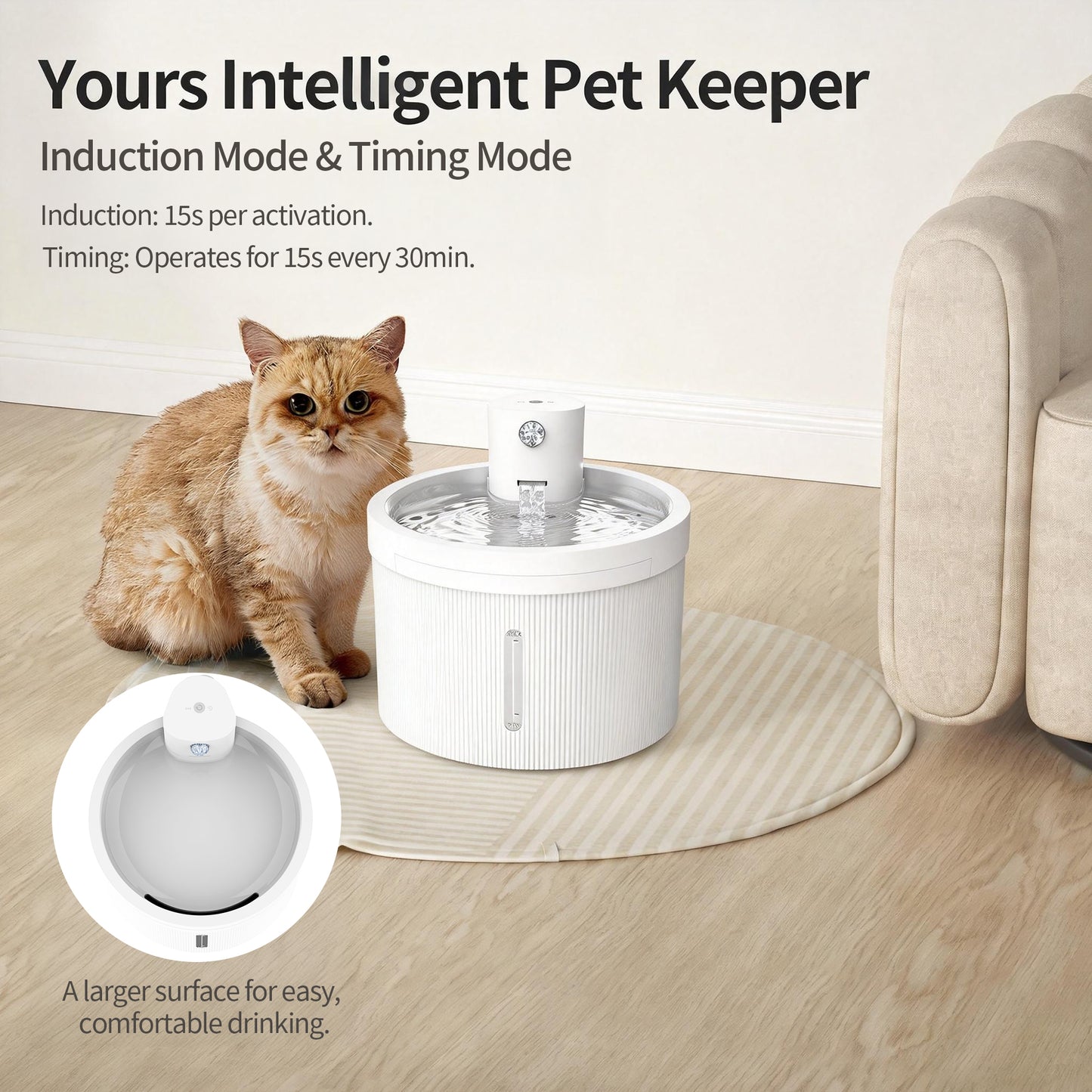 Petory Smart 3L/102oz Automatic Cat Water Fountain with Wireless Pump & 2 Flow Modes