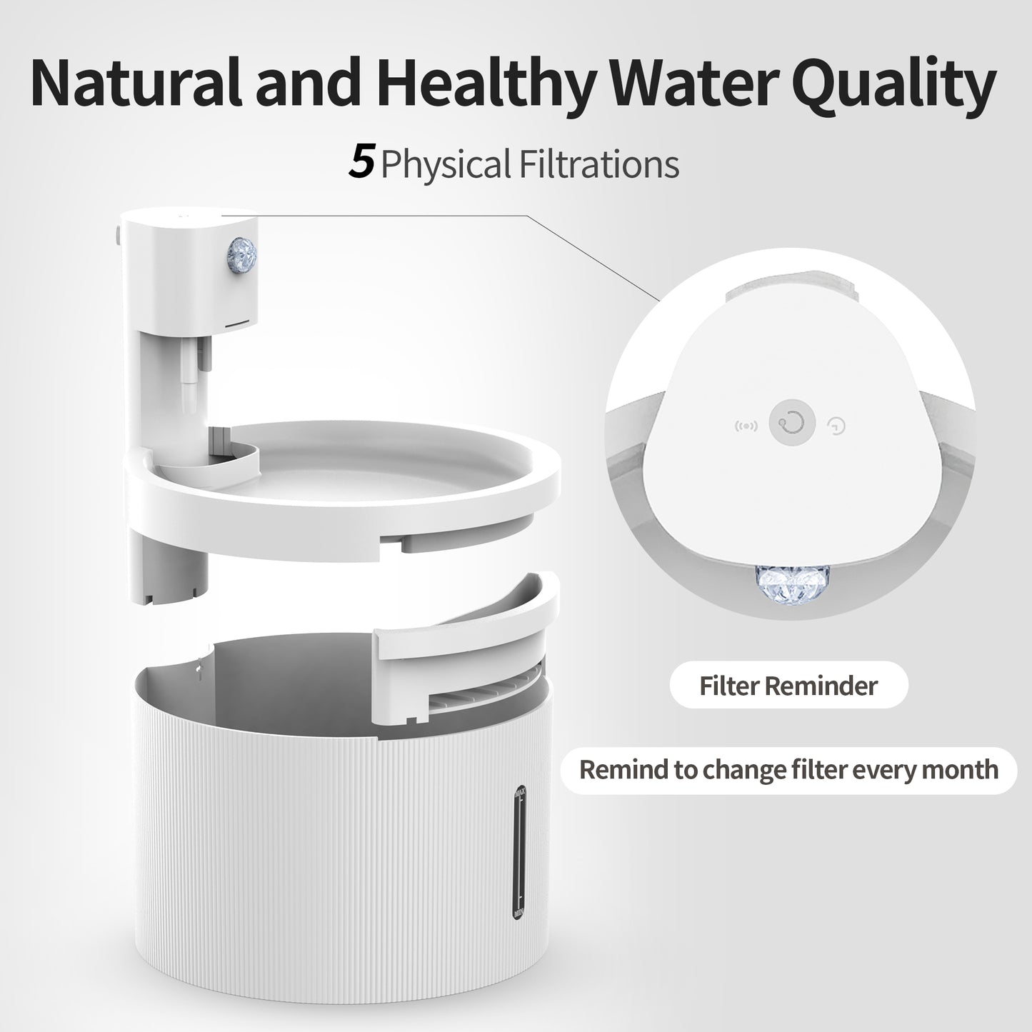 Petory Smart 3L/102oz Automatic Cat Water Fountain with Wireless Pump & 2 Flow Modes