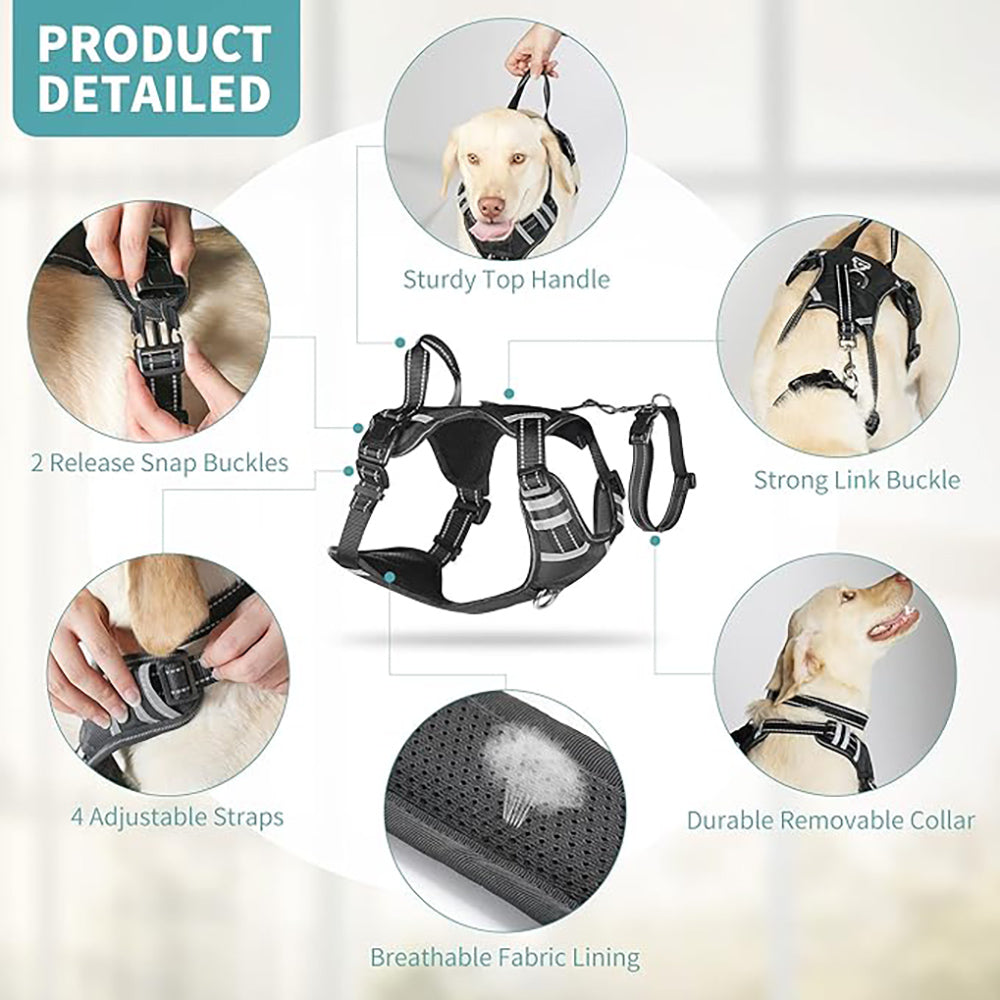 Patpet 2 In 1 No Pull Dog Harness Reflective Adjustable Vest With Handle For Medium Dogs