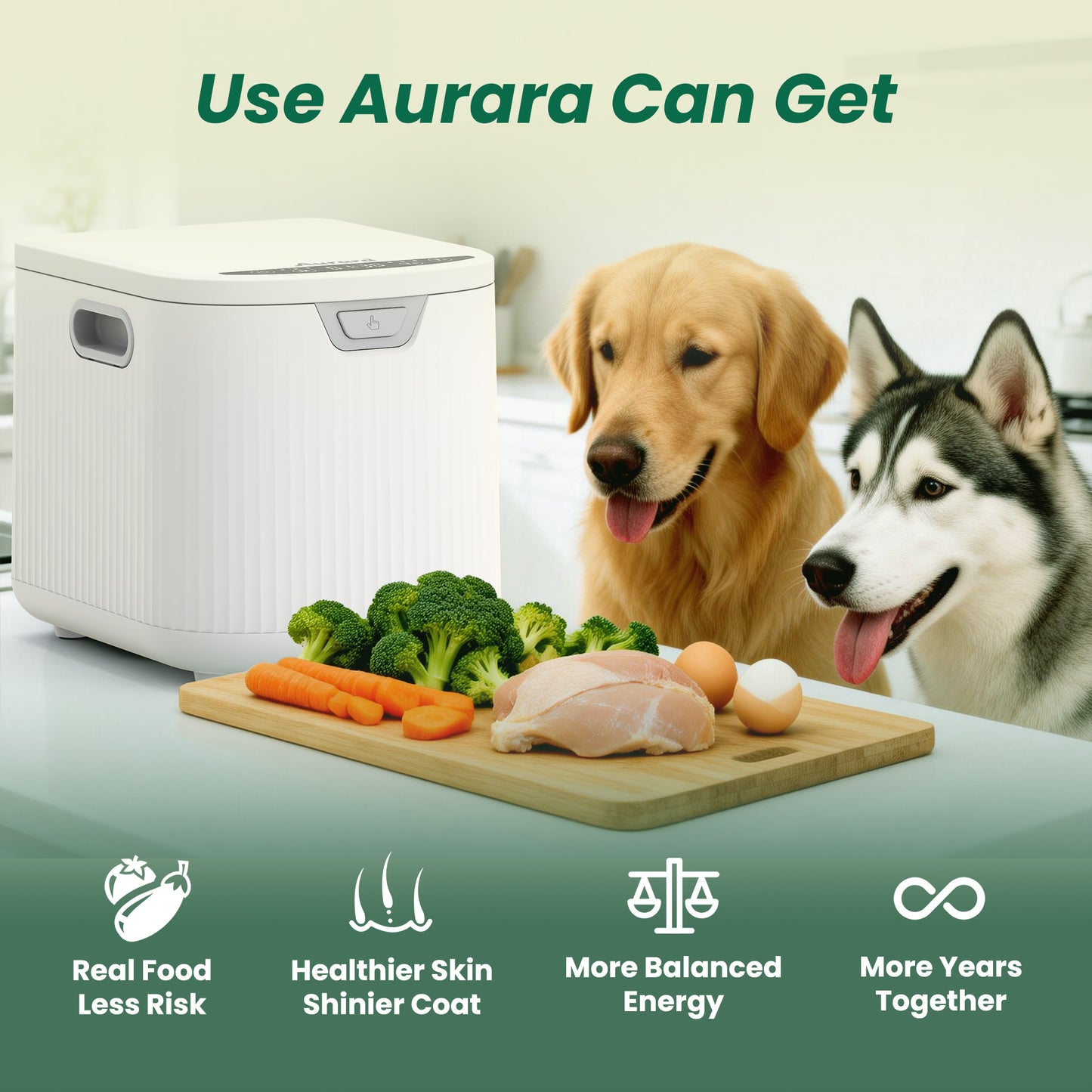 Aurara Pet Fresh Food Cooker 3LB Large Capacity Dog Food Maker for Dogs, Dishwasher Safe, White