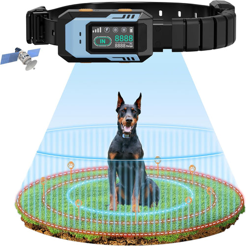 Pupkids GPS Wireless 9999ft Outdoor Dog Fence Training Collar with 8 Modes for Large Dogs