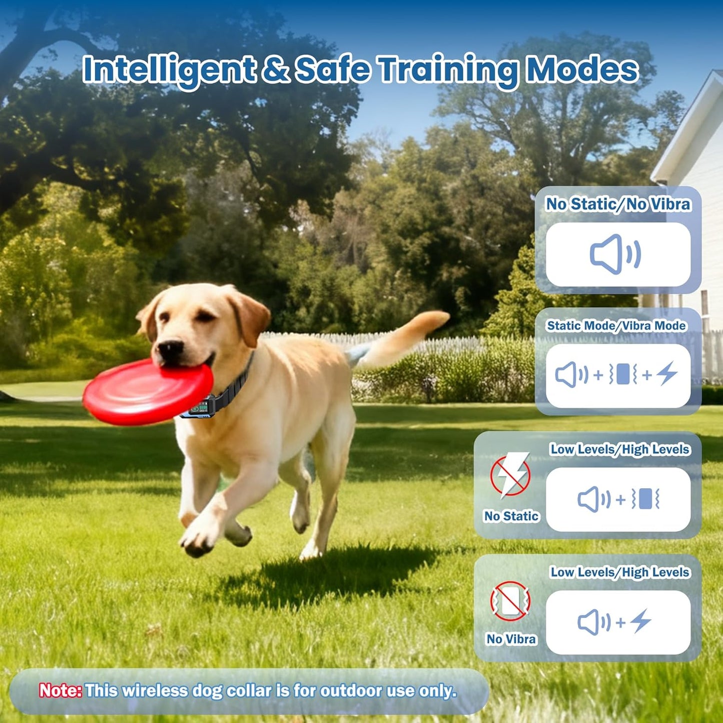Pupkids GPS Wireless 9999ft Outdoor Dog Fence Training Collar with 8 Modes for Large Dogs