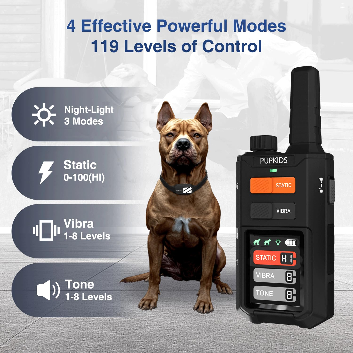 PUPKIDS Dog Training Collar with 4 Powerful Modes - 4200FT E Collar for Dogs Training