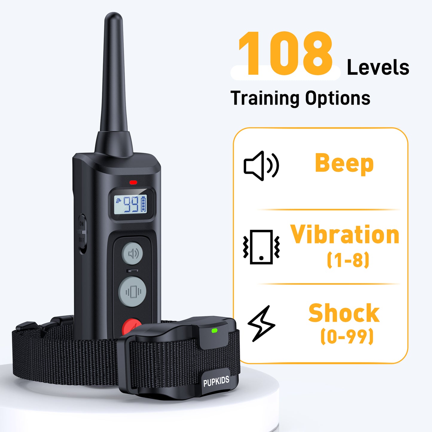 PUPKIDS 4000ft 108 Levels Waterproof Dog Training E Collar with 3 Modes for 10-120 Lbs Dogs